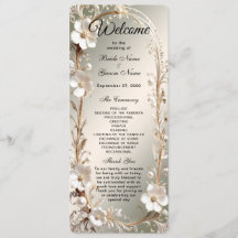 Verziertes weißes Blumenrahmen-Hochzeitsprogramm