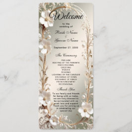 Verziertes weißes Blumenrahmen-Hochzeitsprogramm Programm