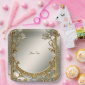 Verziertes weißes weißes Blatt Pappteller (Party)