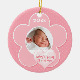 Verzierung des Rosa-und Weiß-"Babys erstes Keramik Ornament