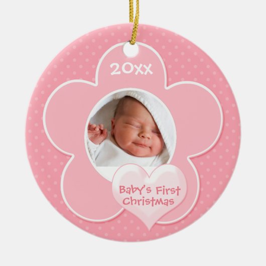 Verzierung des Rosa-und Weiß-"Babys erstes Keramik Ornament (Vorne)