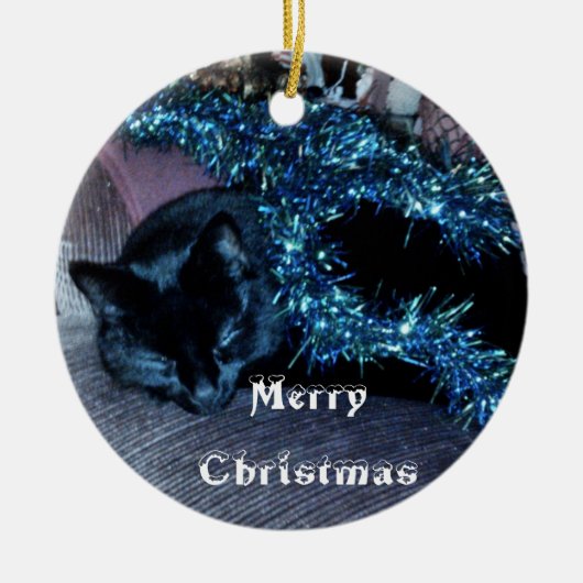 Verzierung FROHER WEIHNACHTEN SCHWARZEN CAT Keramik Ornament (Vorne)