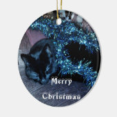 Verzierung FROHER WEIHNACHTEN SCHWARZEN CAT Keramik Ornament (Links)