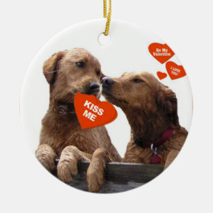 VERZIERUNG - GOLDEN RETRIEVER-VALENTINSGRUSS-KÜSS KERAMIK ORNAMENT
