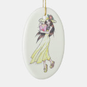 Verzierung mit Mädchen im gelben Kleid Keramikornament (Rechts)