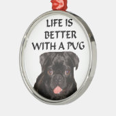 Verzierung mit schwarzem Mops Silbernes Ornament (Links)