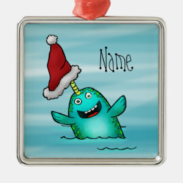 Verzierung, Namensschablone niedliches Narwhal Silbernes Ornament