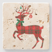 Verzierungs-Geweihe des Weihnachtskarierte Ren-w! Steinuntersetzer (Vorderseite)