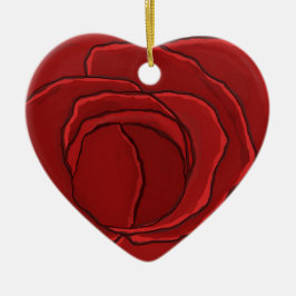 Verzierungs-Herz "Rote Rose " Keramik Ornament