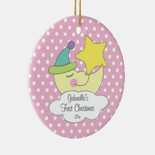Verzierungs-Rosa-Mond des Babys erster Weihnachts Keramik Ornament (Rechts)