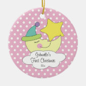 Verzierungs-Rosa-Mond des Babys erster Weihnachts Keramik Ornament (Vorne)
