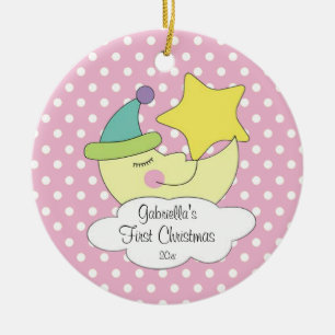 Verzierungs-Rosa-Mond des Babys erster Weihnachts Keramik Ornament