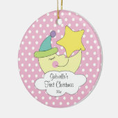 Verzierungs-Rosa-Mond des Babys erster Weihnachts Keramik Ornament (Links)