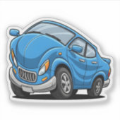 Verzogenes blaues Cartoon-Auto Aufkleber (Vorderseite)