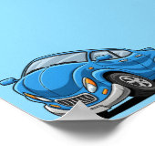 Verzogenes blaues Cartoon-Auto Poster (Ecke)