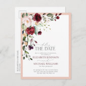 Verzögern Sie das Datum der Hochzeit von Burgundy  Ankündigungspostkarte (Vorne/Hinten)