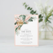 Verzögern Sie das Datum der rosa tropischen Boho H Ankündigungspostkarte (Stehend Vorderseite)