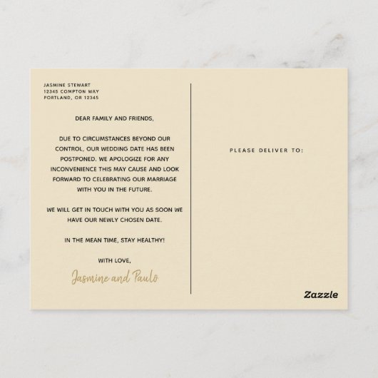 Verzögern Sie das Hochzeitdatum moderner Script-Fo Postkarte (Rückseite)