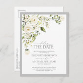 Verzögern Sie die Hochzeit von weißer Blumengrün Ankündigungspostkarte (Vorne/Hinten)