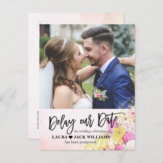 Verzögern Sie unser Date Elegant Wedding Postponem Ankündigungspostkarte (Vorne/Hinten)