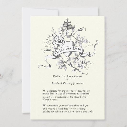 Verzögern Sie unser Datum Hochzeit Cross Corona Vi Einladung (Vorderseite)