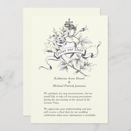 Verzögern Sie unser Datum Hochzeit Cross Corona Vi Einladung (Vorne/Hinten)