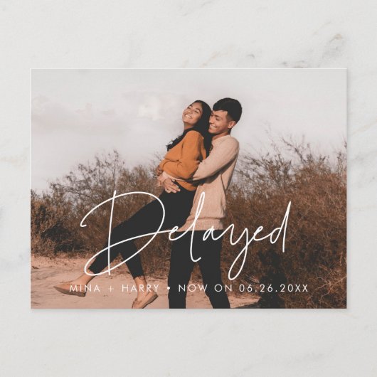 Verzögerung der Hochzeitsankündigung Postkarte (Vorderseite)