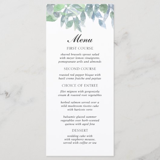 Verzweigungen von Wasserfarben Blätter mit der Hoc Menükarte (Vorderseite)