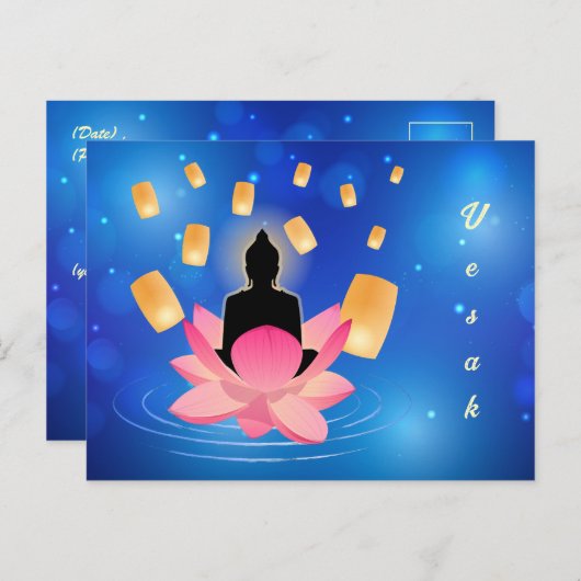 Vesak Day Buddha auf Lotus Lantern Vaisakha Postkarte (Vorne/Hinten)