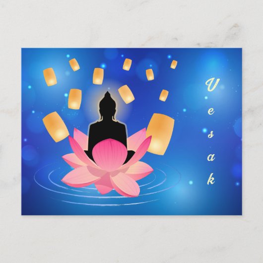 Vesak Day Buddha auf Lotus Lantern Vaisakha Postkarte (Vorderseite)