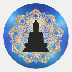 Vesak Day Buddha und Mandala Vaisakha Purnima Runder Aufkleber