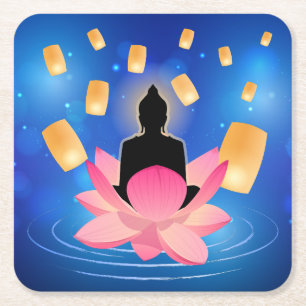 Vesak-Tag Buddha auf Lotus-Laterne Vaisakha Rechteckiger Pappuntersetzer
