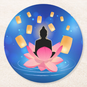 Vesak-Tag Buddha auf Lotus-Laterne Vaisakha Runder Pappuntersetzer