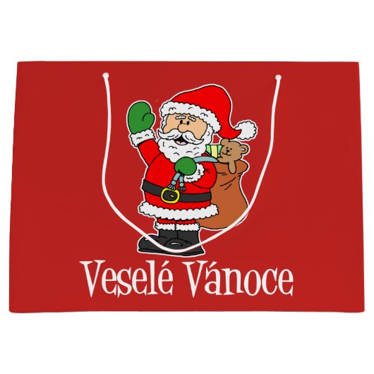 Vesele Vanoce Czech Santa Holiday Red Große Geschenktüte (Vorderseite)