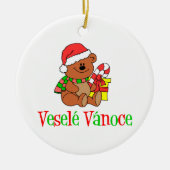 Vesele Vanoce tschechischer Weihnachtsbär Keramik Ornament (Vorne)
