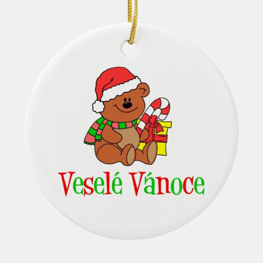 Vesele Vanoce tschechischer Weihnachtsbär Keramik Ornament (Vorne)