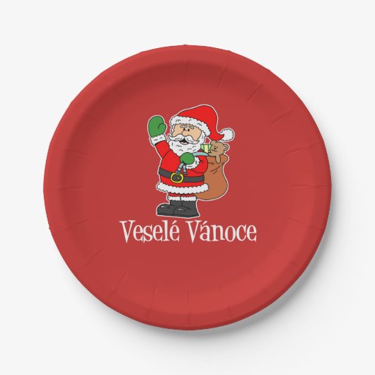 Vesele Vanoce Tschechischer Weihnachtsmann (RED) Pappteller (Vorderseite)