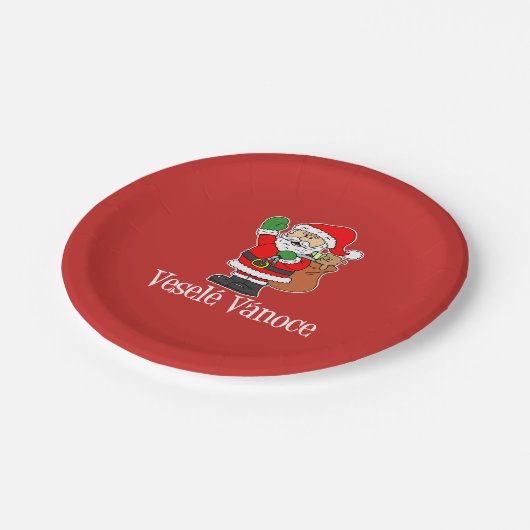 Vesele Vanoce Tschechischer Weihnachtsmann (RED) Pappteller (Schrägansicht)