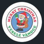 Vesele Vanoce Tschechischer WeihnachtsWeihnachtsfe Runder Aufkleber<br><div class="desc">Vesele Vanoce Tschechischer Weihnachtssticker. Sagen Sie "Frohe Weihnachten" in Tschechisch mit diesen niedlichen,  Cartoon Urlaub Weihnachtsaufklebern. Ideal für jedes tschechische Weihnachtsfest Party. Mit diesem niedlichen Design werden tschechische Kinder und Erwachsene in den Urlaubssgeist versetzt. Gut geeignet für Geschenk- oder Leckerei-Taschen.</div>