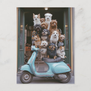 Vespa-Abenteuer mit Welpen Postkarte