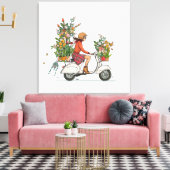 Vespa Scooter meisje met bloemen Leinwanddruck (Insitu (Wohnzimmer))