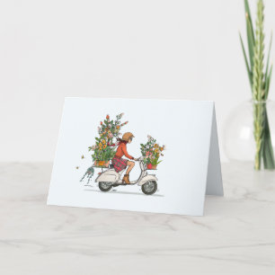 Vespa Scooter traf Bloemen Feiertagskarte