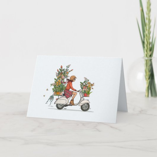 Vespa Scooter traf Bloemen Feiertagskarte (Vorderseite)