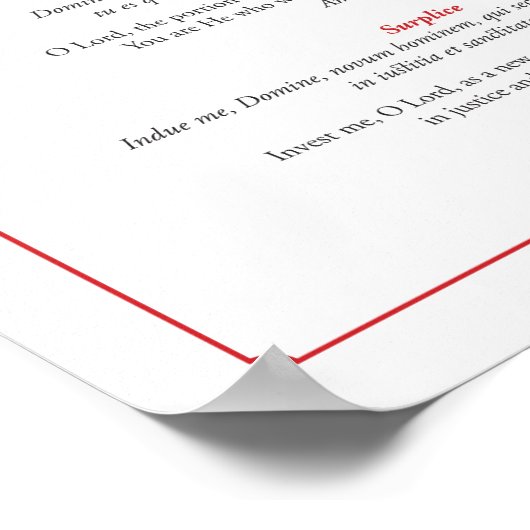 Vesting Prayers for Altar Servers (Cassock) Poster (Ecke)