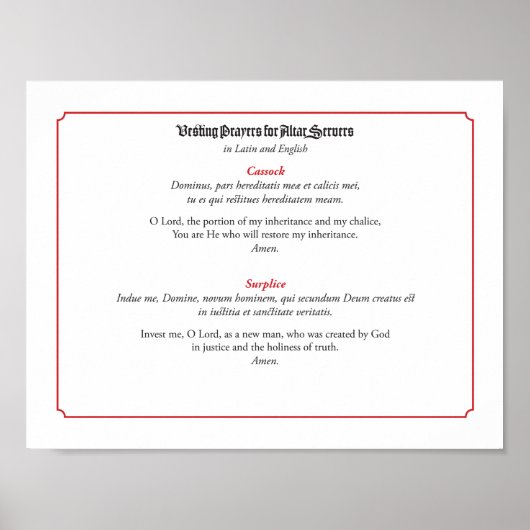 Vesting Prayers for Altar Servers (Cassock) Poster (Vorne)