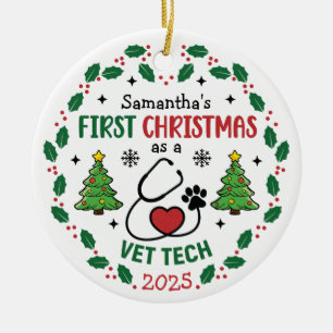 Vet Tech Erste Personalisierte Weihnachtsrunde Keramik Ornament