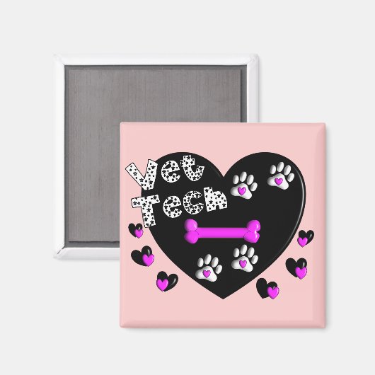 Vet Tech SCHWARZE UND WEISSE HERZEN Magnet (Vorderseite/Rückseite)