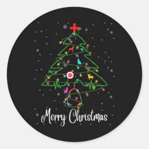 Vet Tech Veterinarian Christmas Tree Merry Christm Runder Aufkleber