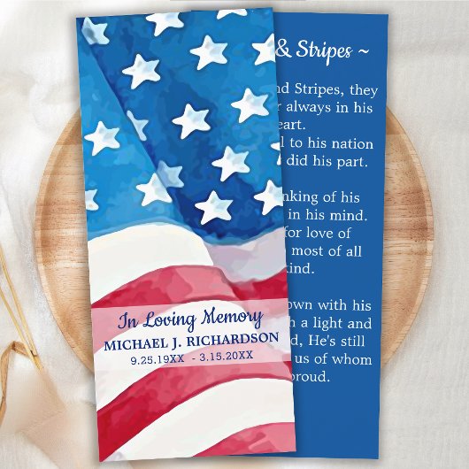 Veteran Beerdigung Lesezeichen American Flag Card Menükarte