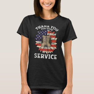 Veteran Day Sunflower American Flag Danke Vete T-Shirt